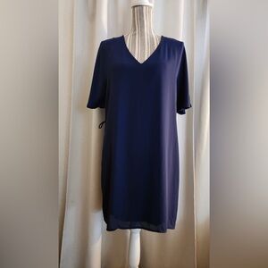 New/ washed blue chiffon shift dress v neck